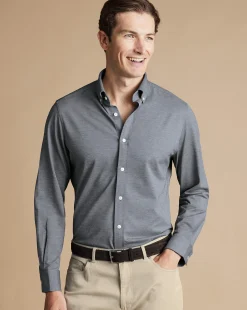 Casual Shirts|Non-Iron Shirts<Charles Tyrwhitt 4-Way Stretch Jersey Shirt - Flint Grey