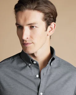 Casual Shirts|Non-Iron Shirts<Charles Tyrwhitt 4-Way Stretch Jersey Shirt - Flint Grey