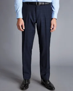 Suit Pants|Pants & Shorts<Charles Tyrwhitt Windowpane Check Birdseye Travel Suit Pants - Navy Ink Blue