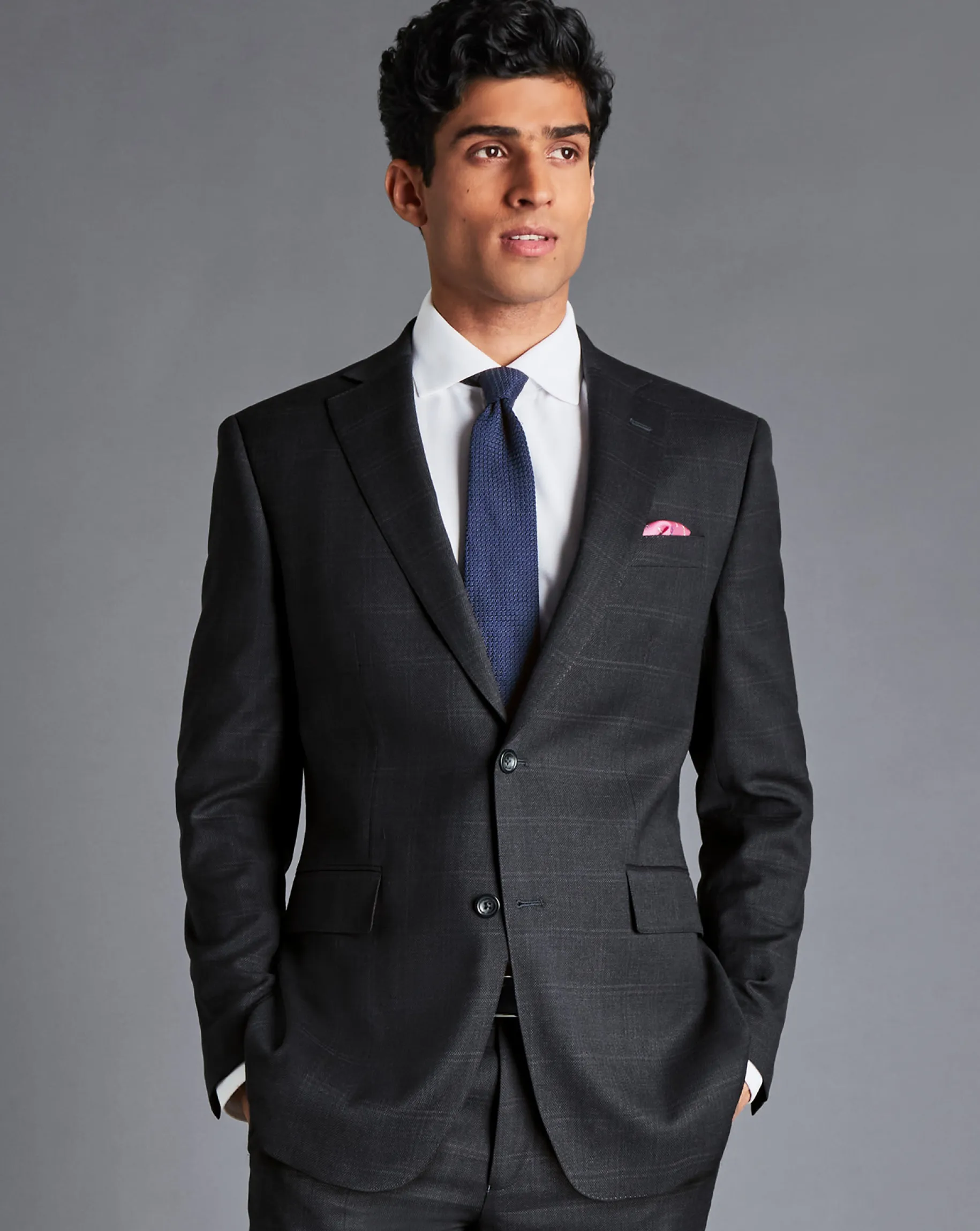 Suit Jackets|Blazers<Charles Tyrwhitt Windowpane Check Birdseye Travel Suit Jacket - Grey Charcoal