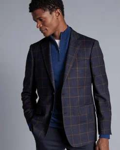 Coats & Jackets|Blazers<Charles Tyrwhitt Windowpane Check Textured Wool Jacket - Steel Blue