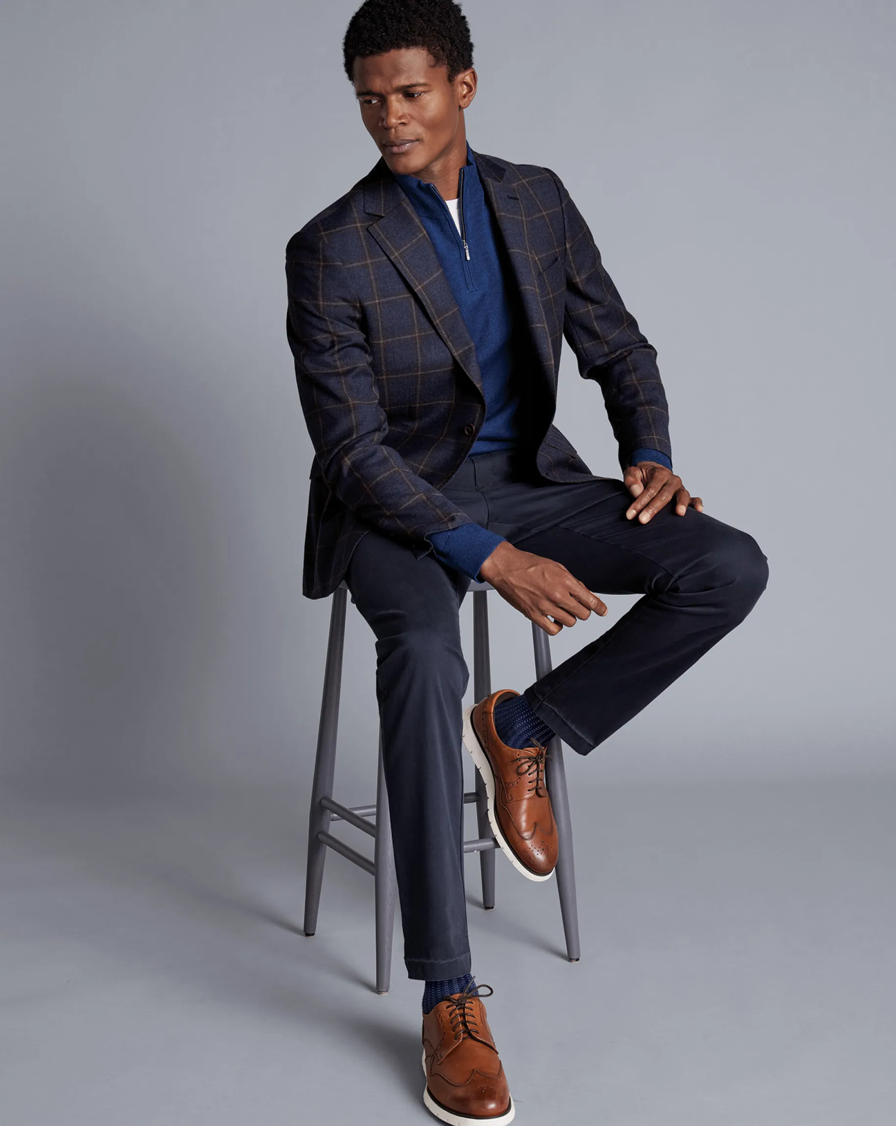 Coats & Jackets|Blazers<Charles Tyrwhitt Windowpane Check Textured Wool Jacket - Steel Blue