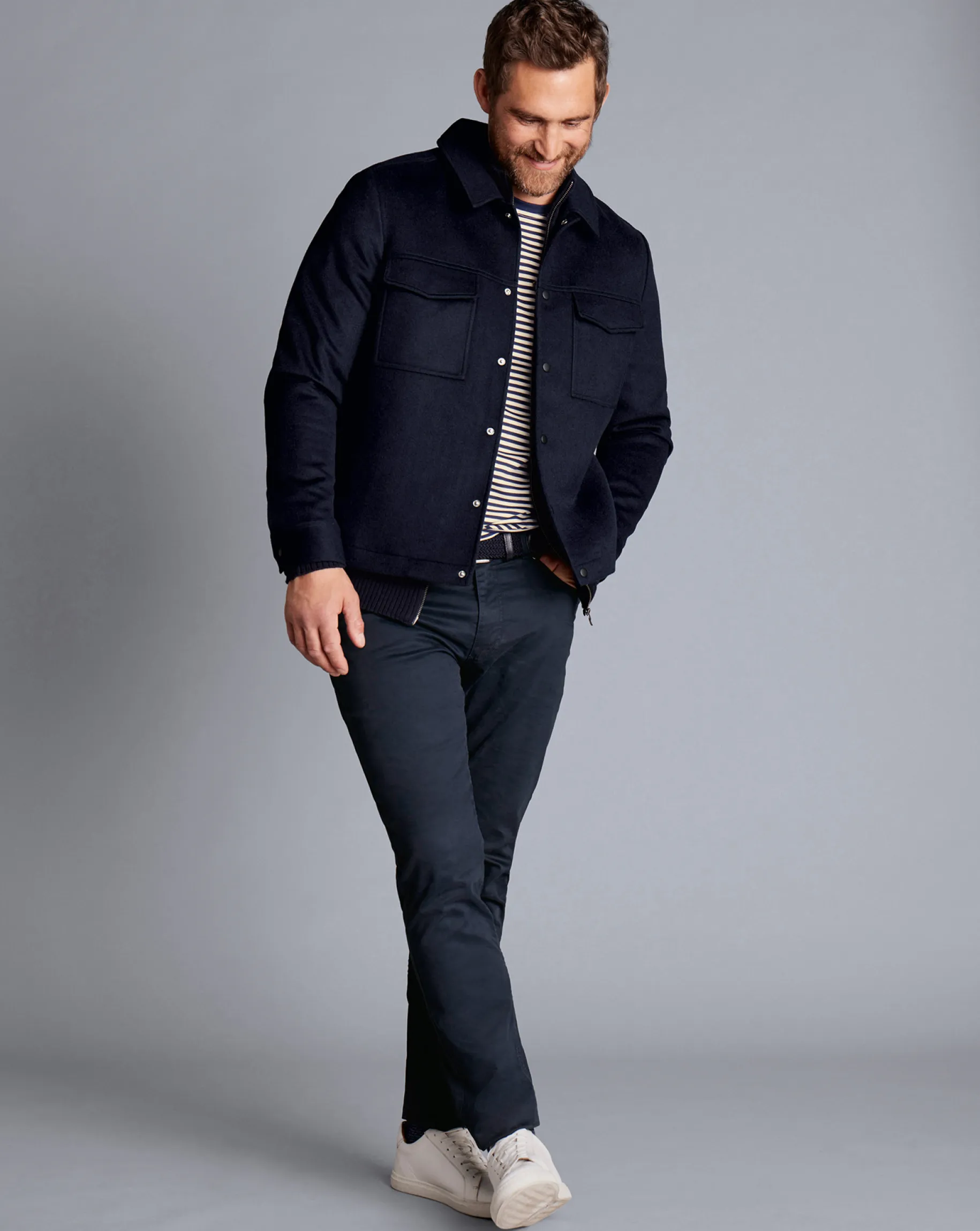 Coats|Casual Jackets<Charles Tyrwhitt Wool Harrington Jacket - Navy