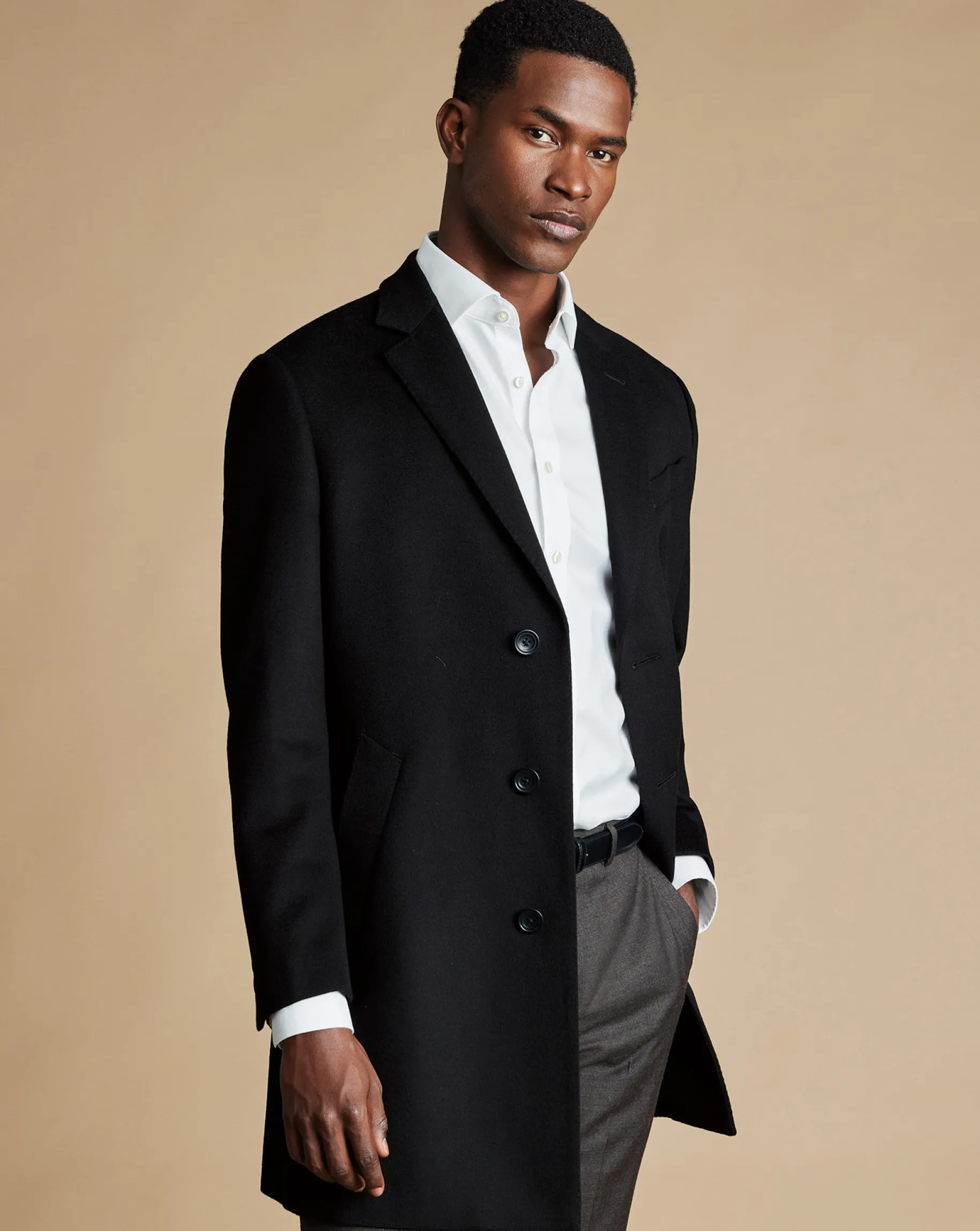 Coats|Black<Charles Tyrwhitt Wool Overcoat - Black