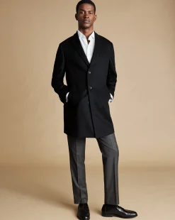 Coats|Black<Charles Tyrwhitt Wool Overcoat - Black