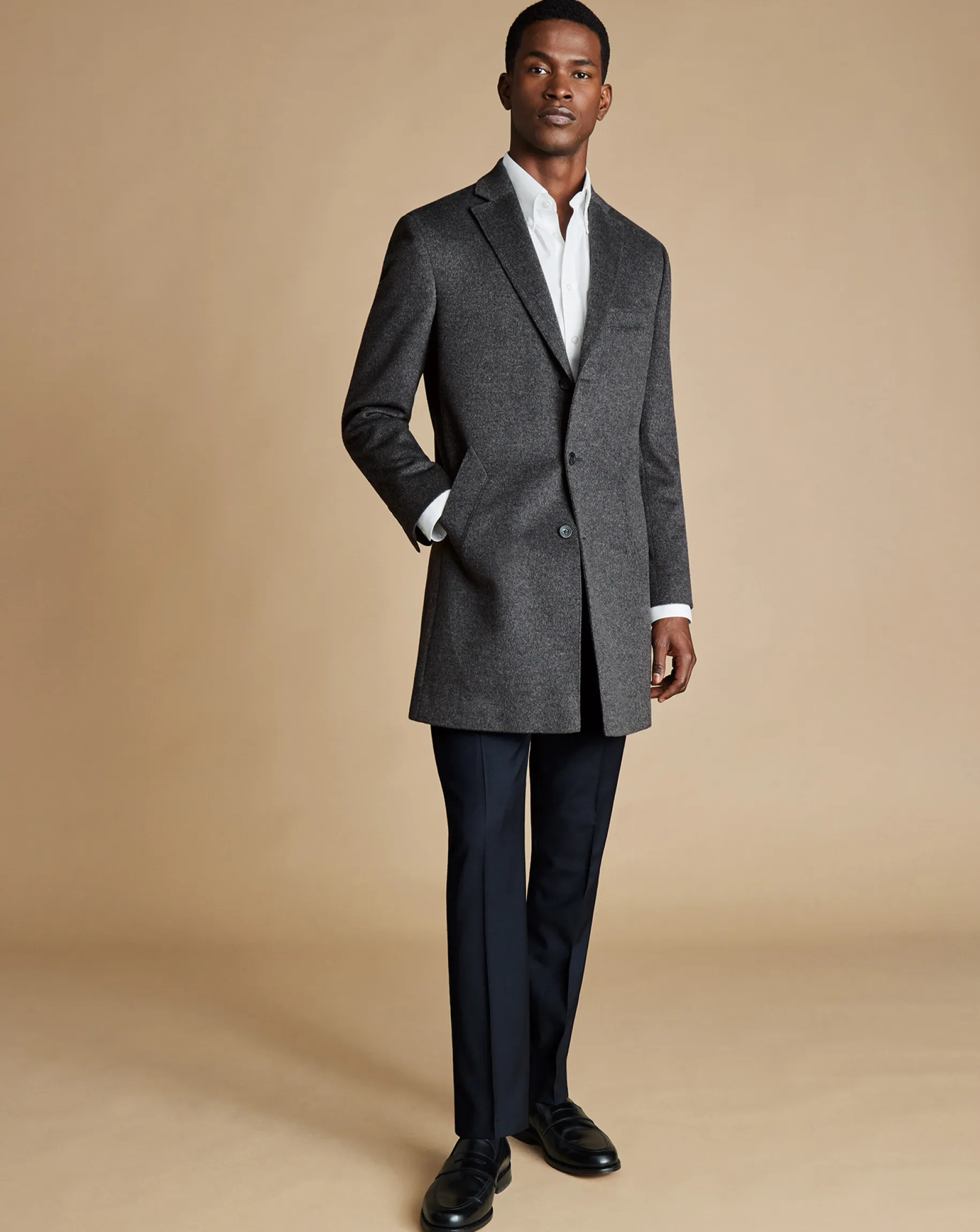 Coats<Charles Tyrwhitt Wool Overcoat - Dark Grey