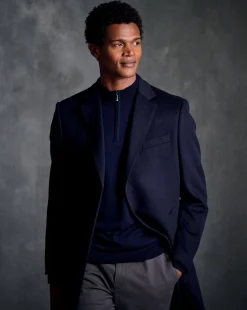 Coats|Navy<Charles Tyrwhitt Wool Overcoat - Navy
