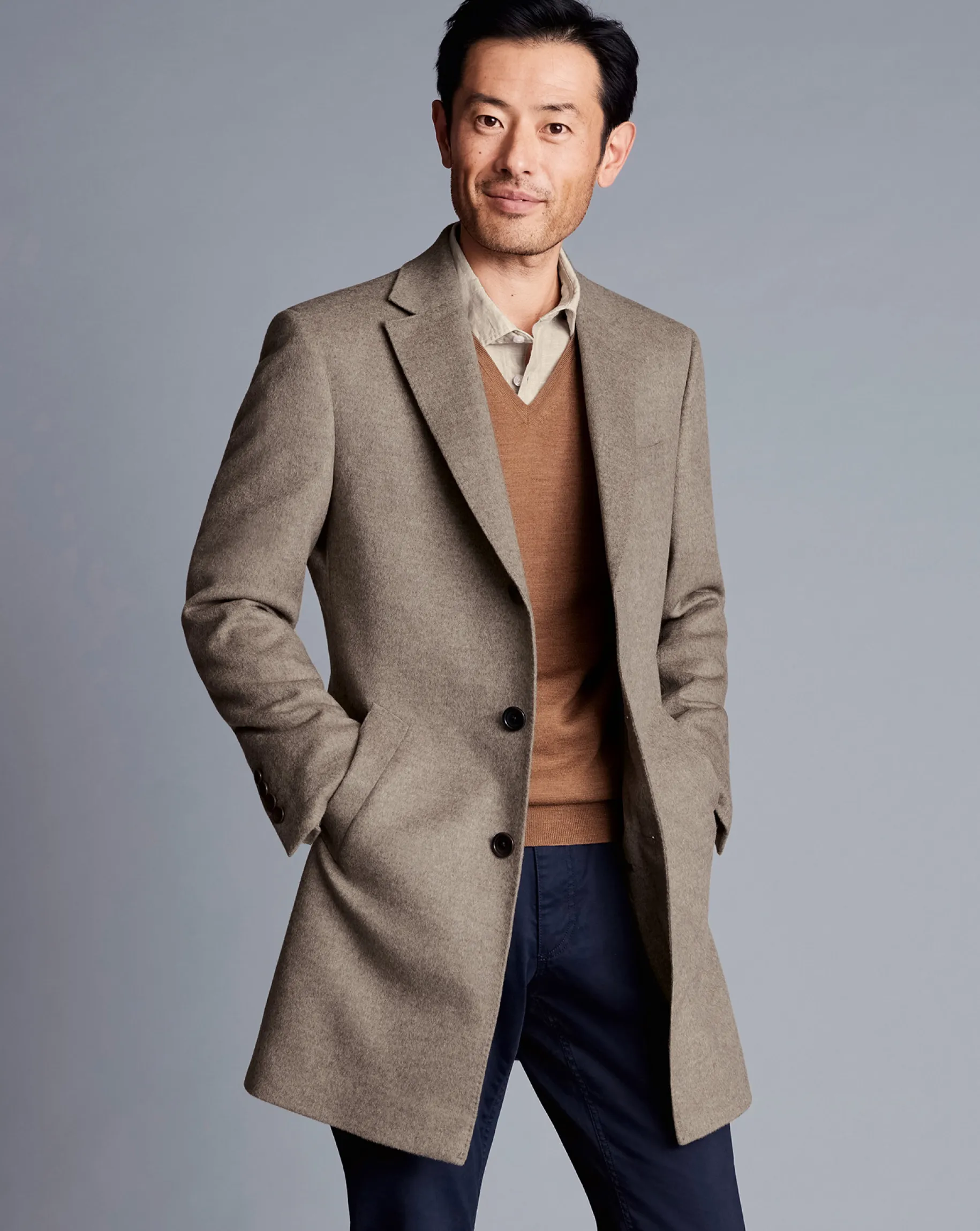 Coats|Brown<Charles Tyrwhitt Wool Overcoat - Oatmeal