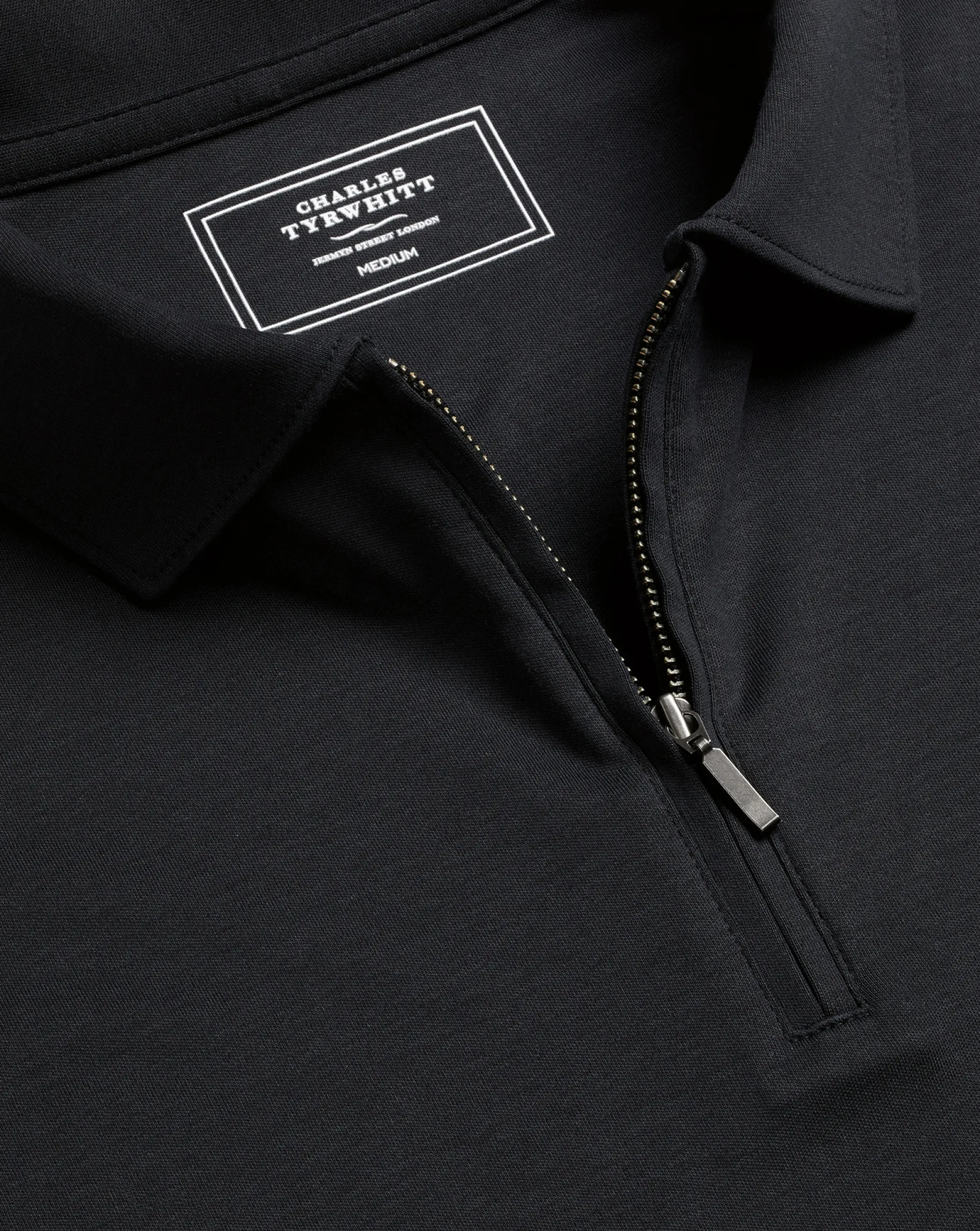 Zip Neck polos|Smart polos<Charles Tyrwhitt Zip-Neck Jersey Polo - Black
