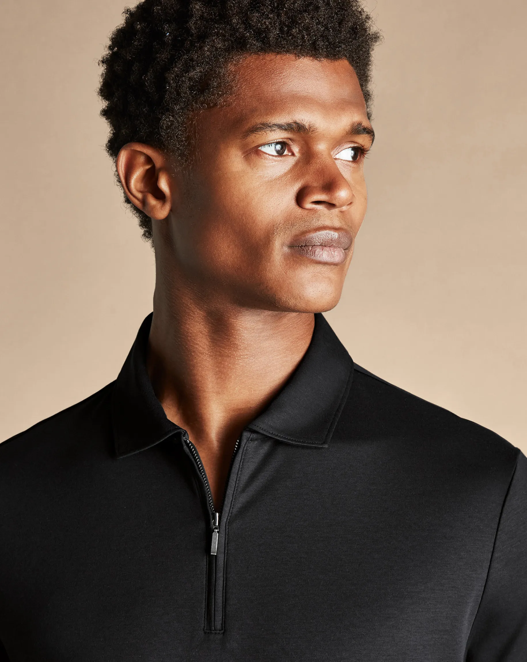 Zip Neck polos|Smart polos<Charles Tyrwhitt Zip-Neck Jersey Polo - Black