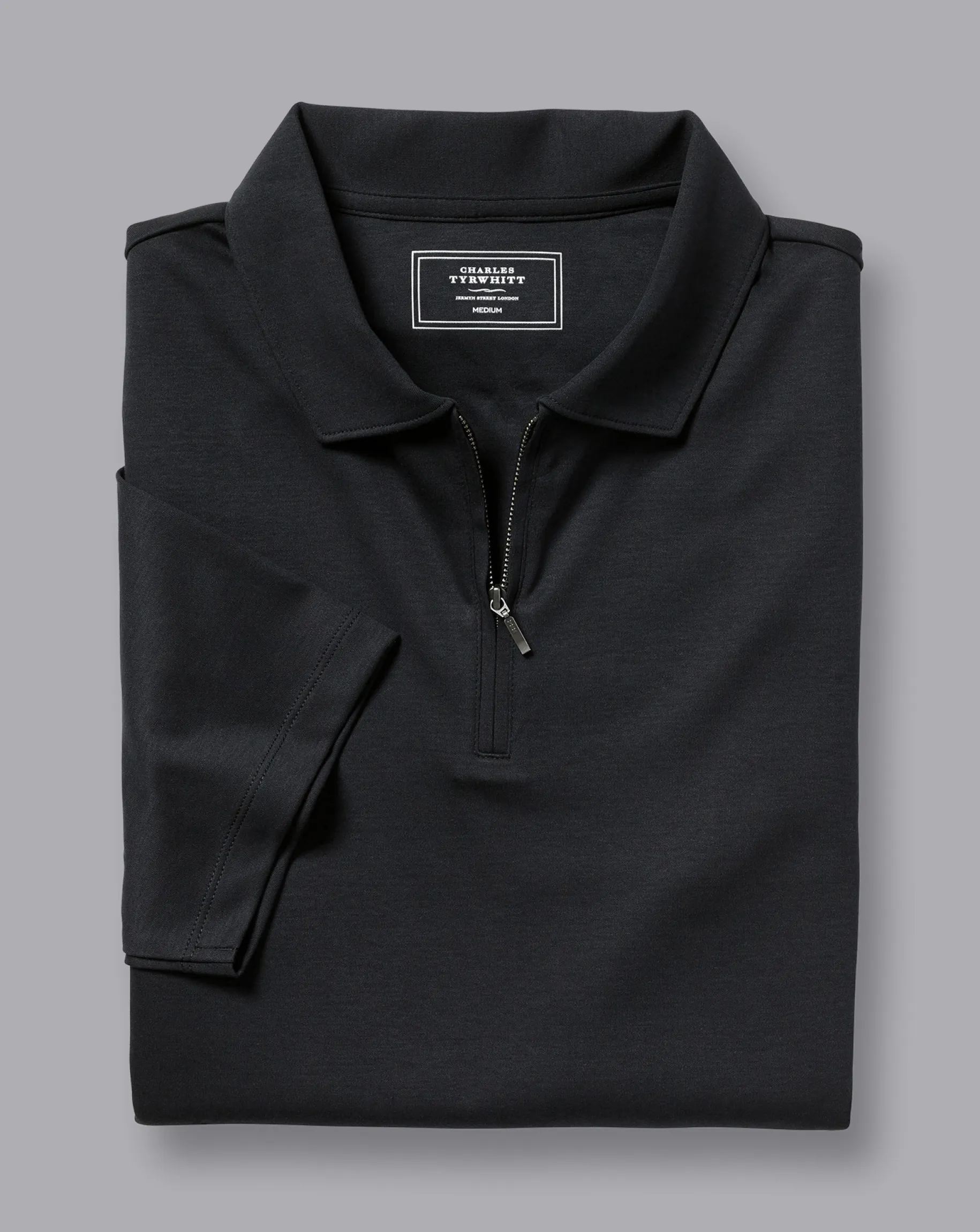 Zip Neck polos|Smart polos<Charles Tyrwhitt Zip-Neck Jersey Polo - Black