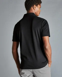 Zip Neck polos|Smart polos<Charles Tyrwhitt Zip-Neck Jersey Polo - Black
