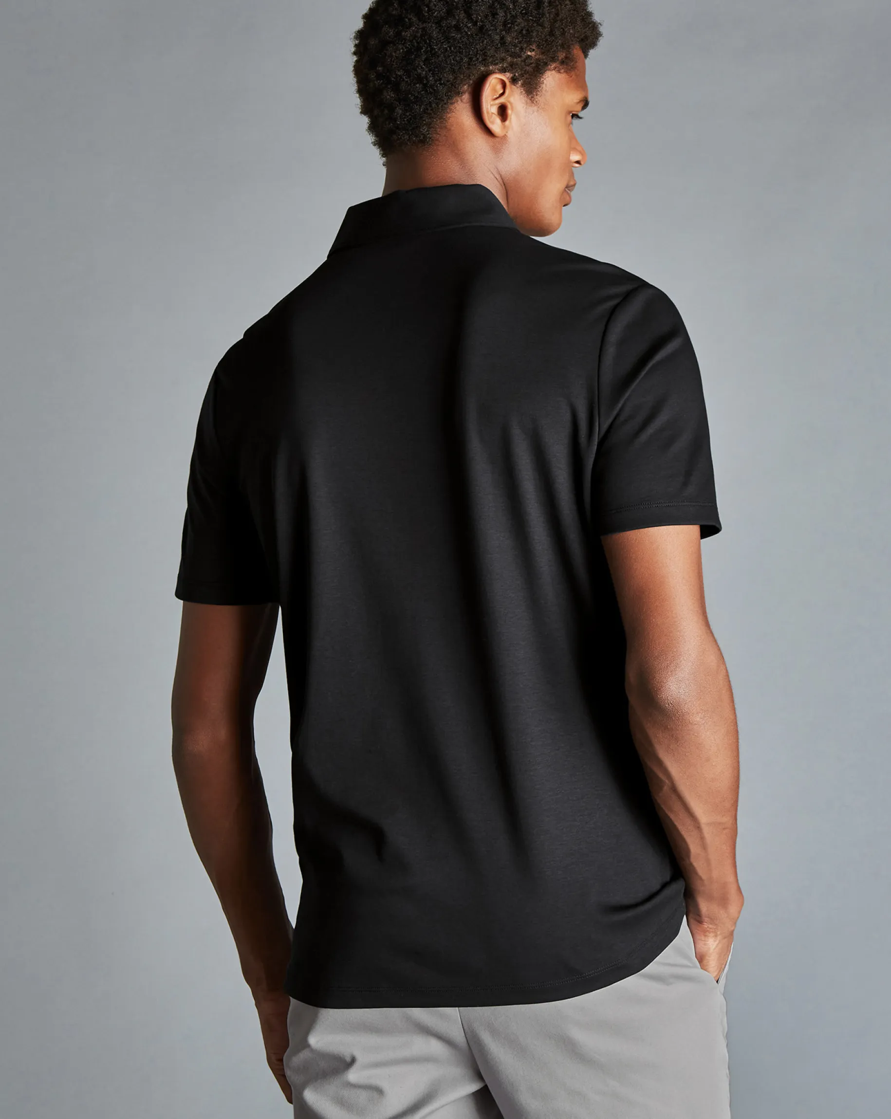 Zip Neck polos|Smart polos<Charles Tyrwhitt Zip-Neck Jersey Polo - Black