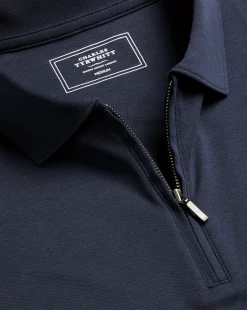 Zip Neck polos|Blue Shirts<Charles Tyrwhitt Zip-Neck Jersey Polo - Navy