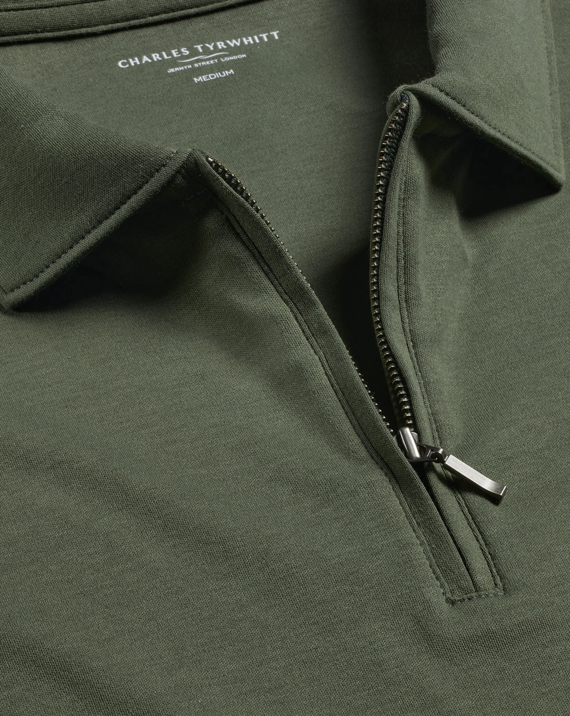 Shirt Sale|Polos<Charles Tyrwhitt Zip-Neck Jersey Polo - Green Olive