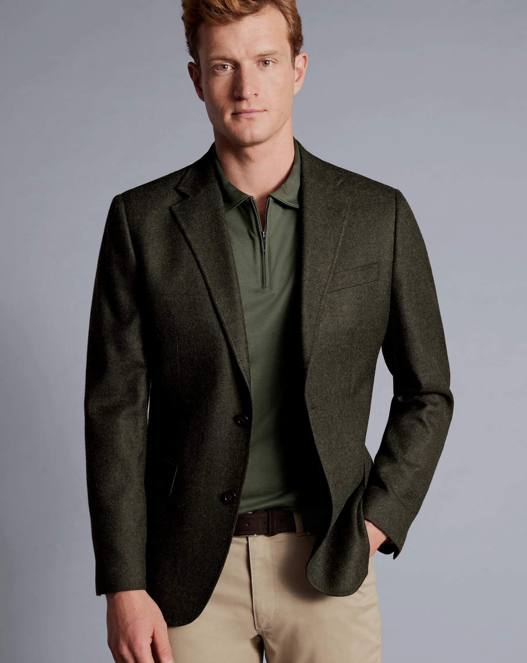Shirt Sale|Polos<Charles Tyrwhitt Zip-Neck Jersey Polo - Green Olive